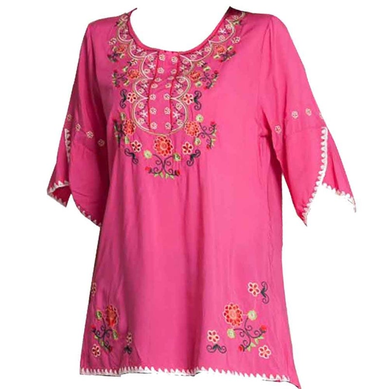 Ashir Aley Bell Sleeve Womens Girls Embroidered Peasant Tops Mexican Blouse Mexican Shirts for Women (XL,Fuschia) - Image 1